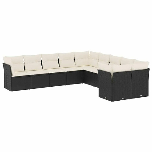 Maison Chic Salon de jardin 10 pcs avec coussins | Ensemble de Table et chaises | Mobilier d'Extérieur noir résine tressée -GKD23069