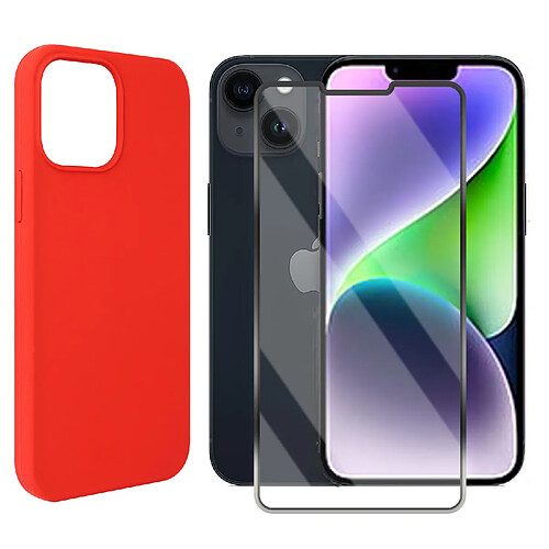 Coque de protection souple silicone Rouge + verre trempé pour iPhone 14 Plus -Visiodirect -