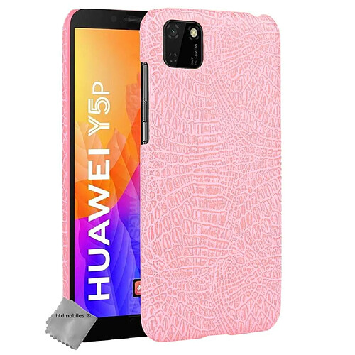 Htdmobiles Coque rigide simili cuir crocodile pour Huawei Y5p + verre trempe - ROSE