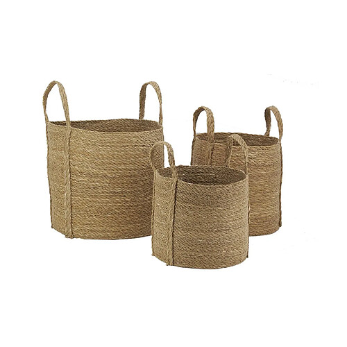 Aubry Gaspard Cache-pots en jonc naturel avec anses (Lot de 3).