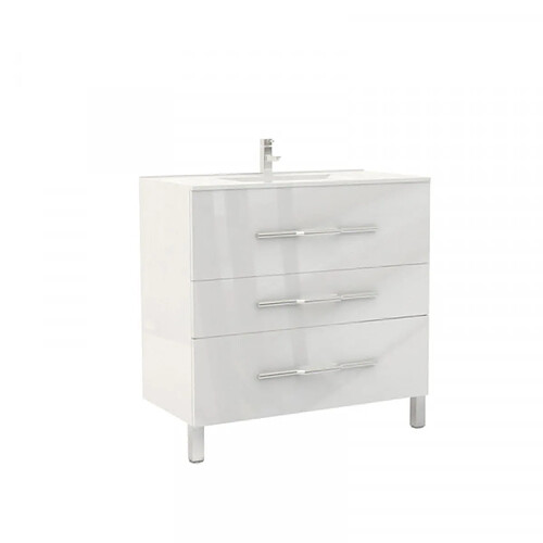 Dansmamaison Meuble sous vasque 3 tiroirs 90 cm Blanc - LANA