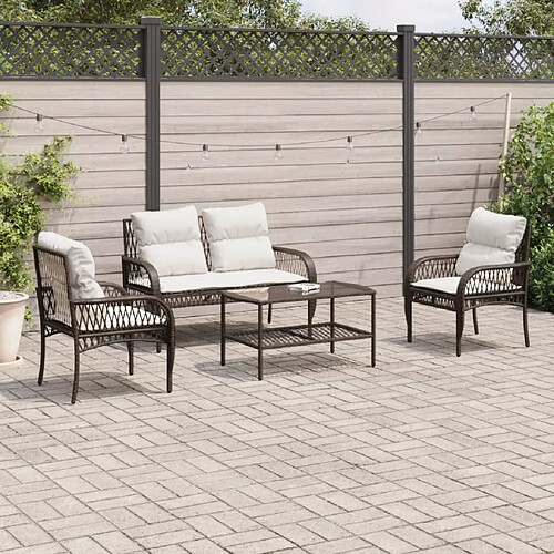 vidaXL Salon de jardin 4 pcs avec coussins marron résine tressée