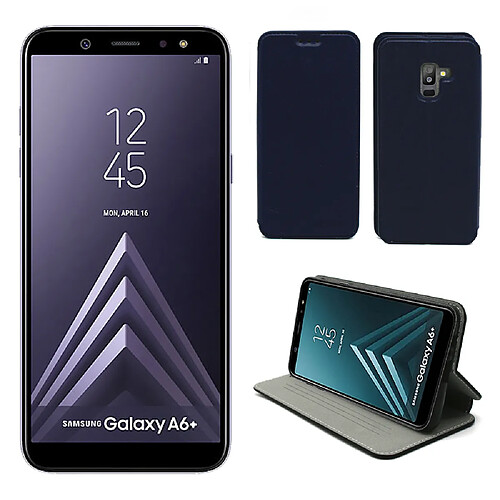 Samsung Galaxy A6 Plus 2018 : Etui luxe bleu Ultra Slim Style Cuir avec stand - Housse coque de protection smartphone Galaxy A6+ 4G - Accessoires pochette case XEPTIO