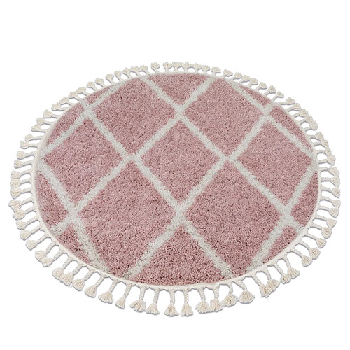 RUGSX Tapis BERBER TROIK A0010 cercle rose et blanc Franges berbère marocain shaggy cercle 160 cm