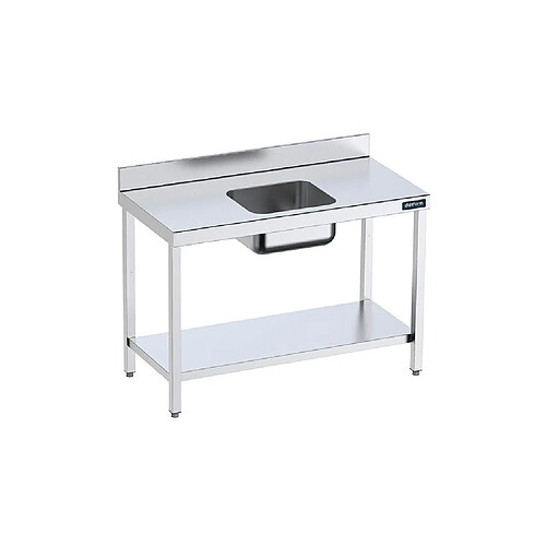 Table de chef Inox avec bac Central et étagère - Gamme 700 - Distform