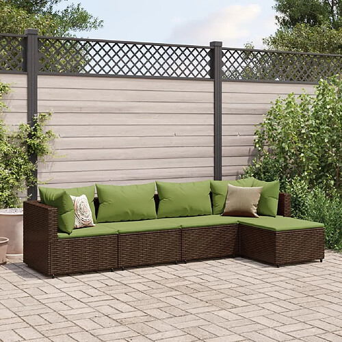 vidaXL Salon de jardin 5 pcs avec coussins Marron Résine tressée