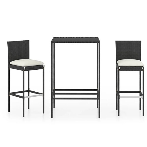 Maison Chic Ensemble de bar de jardin 3 pcs et coussins,Table + chaises + coussins de jardin Résine tressée Noir -GKD870148