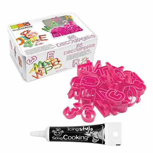 Scrapcooking 36 découpoirs en plastique chiffres et lettres + Stylo de glaçage noir