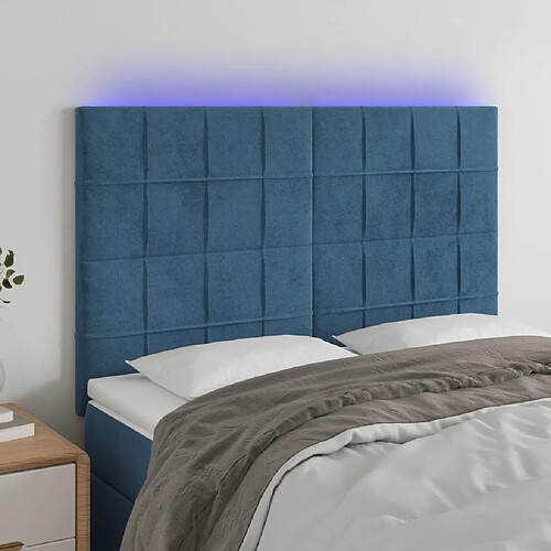 vidaXL Tête de lit à LED Bleu foncé 144x5x118/128 cm Velours