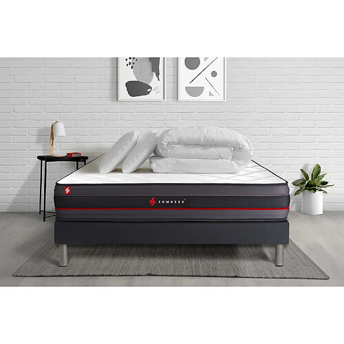 Somness Pack matelas REGEN 140x200 + sommier noir + Couette + 2 oreillers