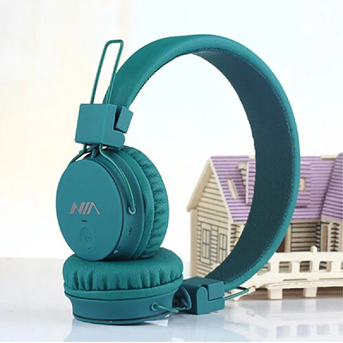 Casque sans fil bluetooth NIA X2 4-en-1 avec microphone support lecteur micro SD / Radio FM / Câble 3,5 mm - Vert