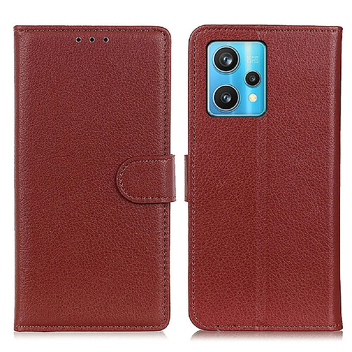 Etui en PU texture litchi avec support, marron pour votre Realme 9 Pro +