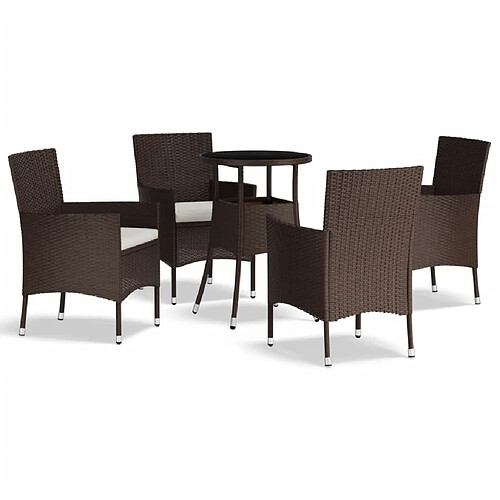 Maison Chic Ensemble de bistro 5 pcs coussins,Table + chaises + coussins de jardin marron poly rotin -GKD577321