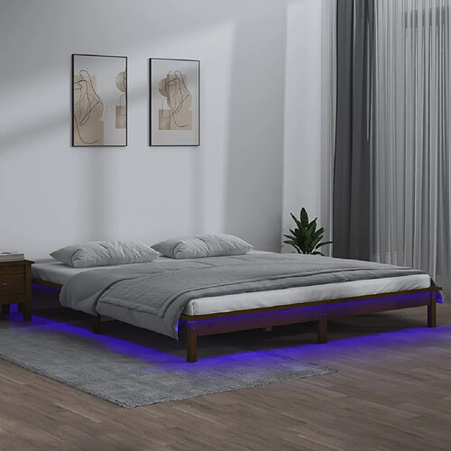 vidaXL Cadre de lit à LED sans matelas 120x190 cm bois massif