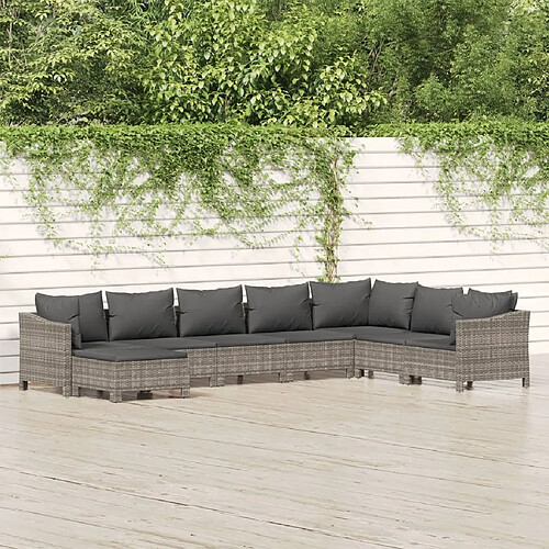 vidaXL Salon de jardin 8 pcs avec coussins Gris Résine tressée