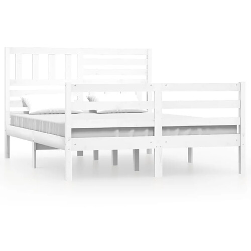 Maison Chic Lit Moderne Chambre - Cadre/structure de lit pour adulte Blanc Bois massif 140x190 cm -MN51564