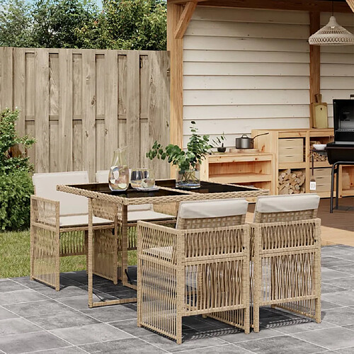 vidaXL Ensemble à manger de jardin avec coussins 5pcs Beige poly rotin