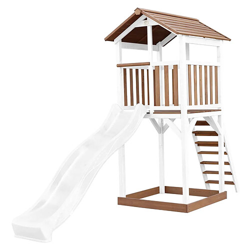 AXI Beach Tower Aire de Jeux avec Toboggan en BLANC & Bac à Sable | Grande Maison enfant extérieur en marron & BLANC | Cabane de Jeu en Bois FSC