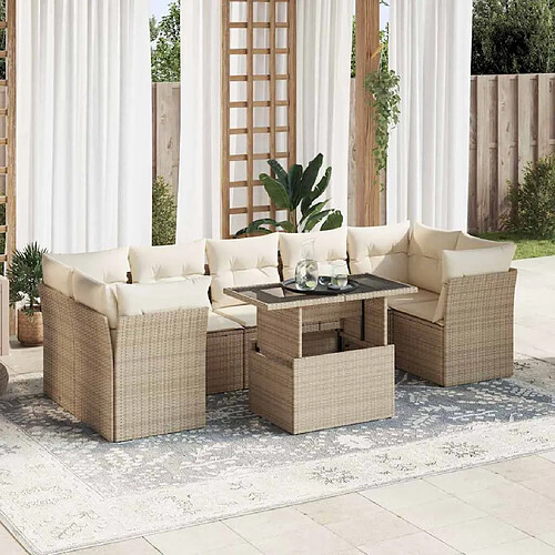 vidaXL Salon de jardin avec coussins 8 pcs beige résine tressée