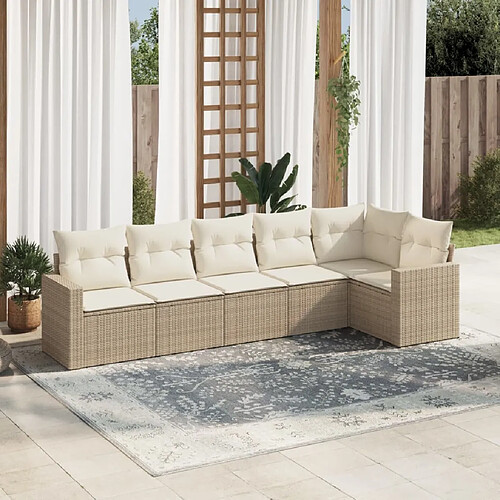 vidaXL Salon de jardin avec coussins 6 pcs beige résine tressée