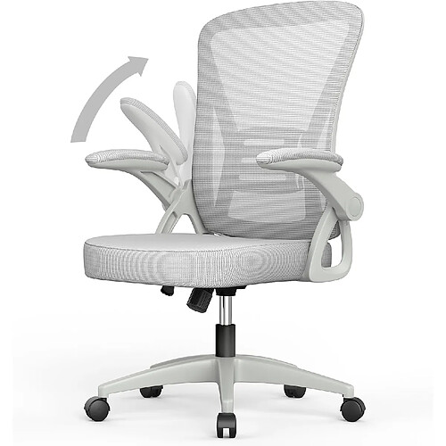 Chaises de bureau pour le bureau à domicile - avec accoudoirs rabattables à 90 ° et support lombaire - Chaises de bureau ergonomiques Rattantree pour la maison - Réglable en hauteur - Mobilier de bureau à domicile GRIS