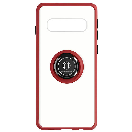 Avizar Coque pour Samsung Galaxy S10 Bi-matière Bague Métallique Support Vidéo rouge