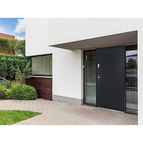 Vente-Unique Porte d'entrée en acier pleine H207 x L100 cm anthracite - poussant droit - AGUEDA