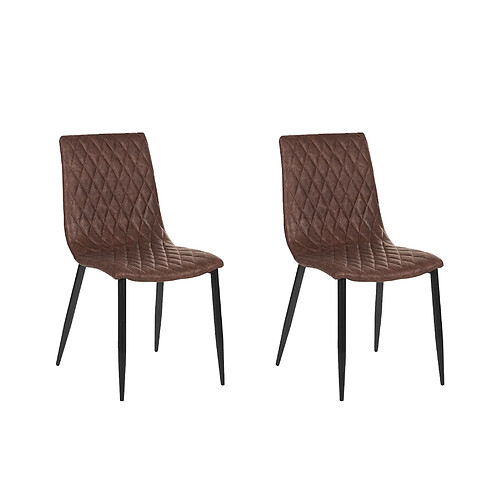 Beliani Set de 2 Cuir PU Chaise de salle à manger Marron foncé MONTANA