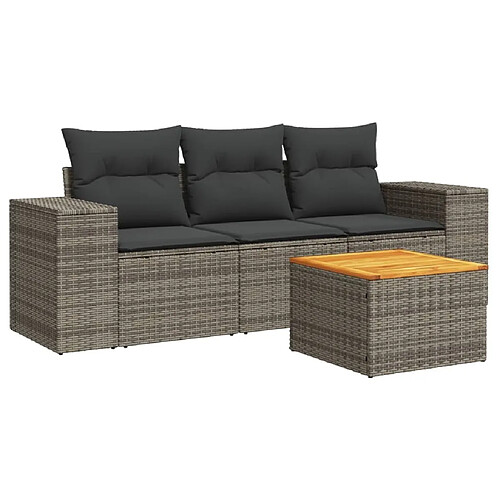 Maison Chic Salon de jardin 4 pcs avec coussins | Ensemble de Table et chaises | Mobilier d'Extérieur gris résine tressée -GKD78940