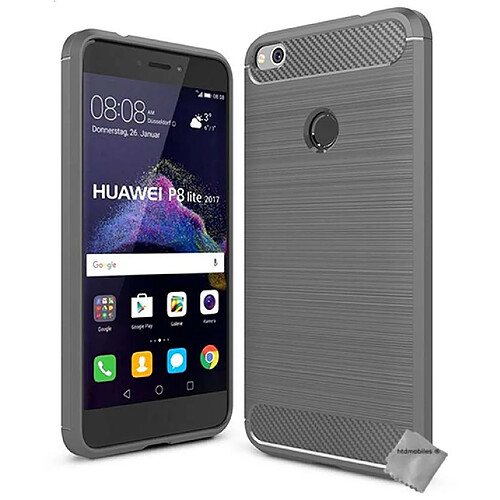 Htdmobiles Coque silicone gel carbone pour Huawei P8 Lite (2017) + verre trempe - GRIS