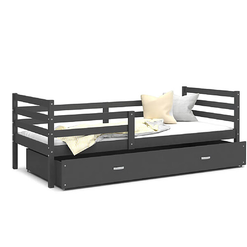 Kids Literie Lit Enfant Malo 90x190 ( Sans Matelas ) Gris - gris Livré avec le sommiers et tiroir.