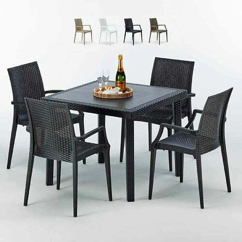 Table Carrée Noire 90x90cm Avec 4 Chaises Colorées Grand Soleil Set Extérieur Bar Café ARM Bistrot Passion, Couleur: Noir