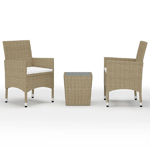 Maison Chic Table de bistro et chaises d'extérieur 3 pcs,Ensemble de bistro de jardin pour relax Résine tressée et verre trempé Beige -GKD517203