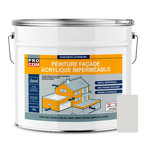 PRO COM Peinture façade PROCOM crépi, façade à relief, imperméabilisation et protection des façades - Durable jusqu'à 10 ans-10 litres-Gris Granit ( RAL 7035)