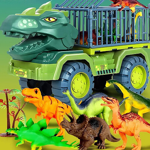 Universal Tyrannosaurus Rex Voiture Jouet Dinosaure Transport Voiture Camion Jouet Retour Jouet avec Dinosaure Cadeau Pour L'Anniversaire D'un Garçon Voiture Jouet Moulée Sous Pression(Vert)