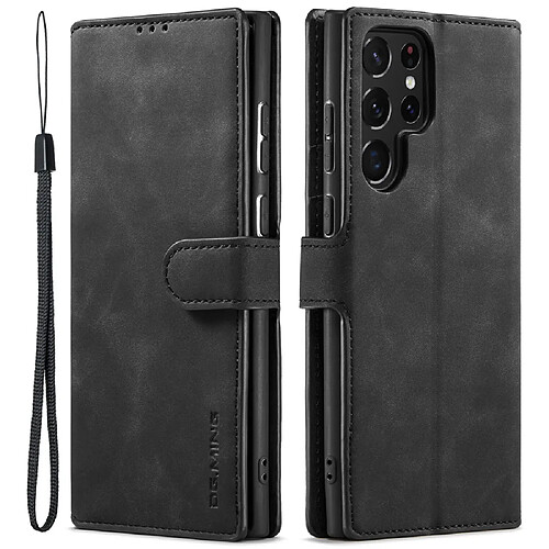 Etui en PU DG.MING style rétro, anti-rayures avec support noir pour votre Samsung Galaxy S22 Ultra 5G