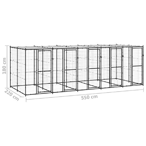 Helloshop26 Chenil extérieur cage enclos parc animaux chien extérieur acier avec toit 12,1 m² 02_0000389