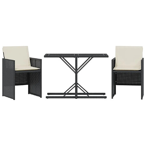 Maison Chic Ensemble de bistro 3 pcs avec coussins,Table + chaises + coussins de jardin noir résine tressée -GKD430534