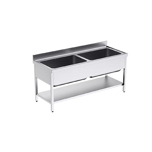 Plonge Inox avec Bâti et Etagère 2 Bacs Grande Capacité Gamme 700 - Distform