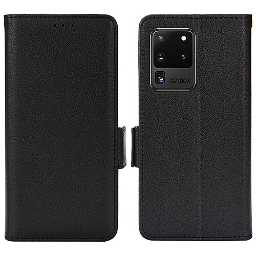 Etui en PU texture litchi, fermoir aimanté avec support noir pour votre Samsung Galaxy S20 Ultra