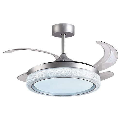 ACANTO ventilateur de plafond argent, 4 pales escamotables, 72W LED 3000|4000|6000K, H35xP.108/50cm