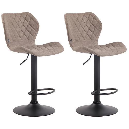 Decoshop26 Lot de 2 tabourets de bar avec coutures décoratives en forme de losanges en tissu taupe et métal noir 10_0004118