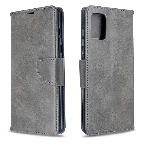 Wewoo Housse Coque Pour Galaxy A71 Retro Lambskin Texture Pure Color Horizontal Flip PU en cuir avec support et fentes cartes et portefeuille et lanière gris