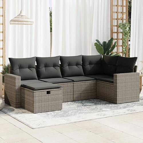 vidaXL Salon de jardin 6 pcs avec coussins gris résine tressée