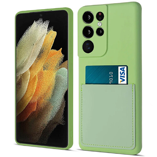 Coque en silicone avec porte-carte Matcha vert pour votre Samsung Galaxy S21 Ultra 5G