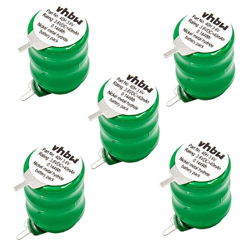 vhbw 5x NiMH pile bouton de remplacement pour type V40H 2 épingles 40mAh 3,6V convient pour les batteries de modélisme etc.