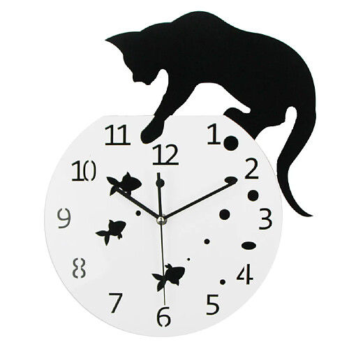 3d conception acrylique horloge murale chat et poisson horloge quartz montre chambre décor