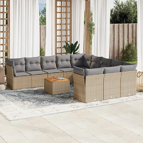 vidaXL Salon de jardin et coussins 12 pcs mélange beige résine tressée