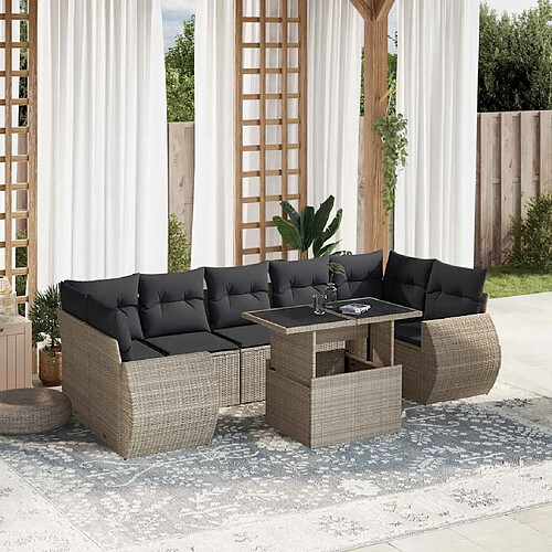 vidaXL Salon de jardin 8 pcs avec coussins gris clair résine tressée