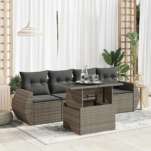 vidaXL Salon de jardin 5 pcs avec coussins gris résine tressée